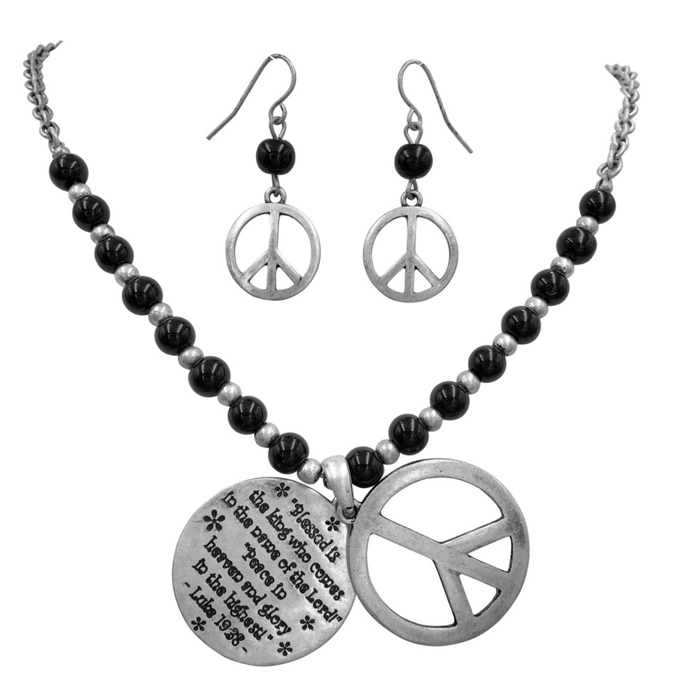 Luke 19:38 Peace Inspirational Prayer Slide Pendant Necklace Earrings Set